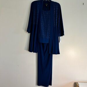 R&M Richards 2 PieceSet Size 6 Peacock Blue Glitter Embroidered Jacket Pants NWT
